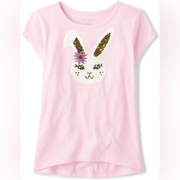 Other - Children’s Place | Girls Flip Sequin Pink Floral Bunny Short Sleeve Tee
